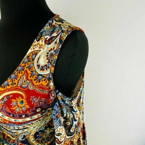 Venus Womens XS Cold Shoulders Tie Front Accent Bohemian Print Long Sleeve Top - Picture 4 of 7